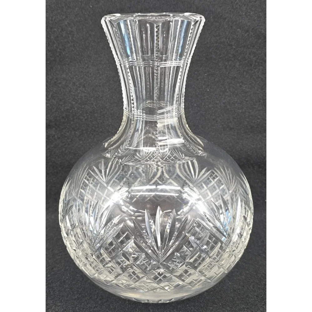Antique American Brilliant Cut Glass Crystal Vase Carafe Diamond Fan 6x8